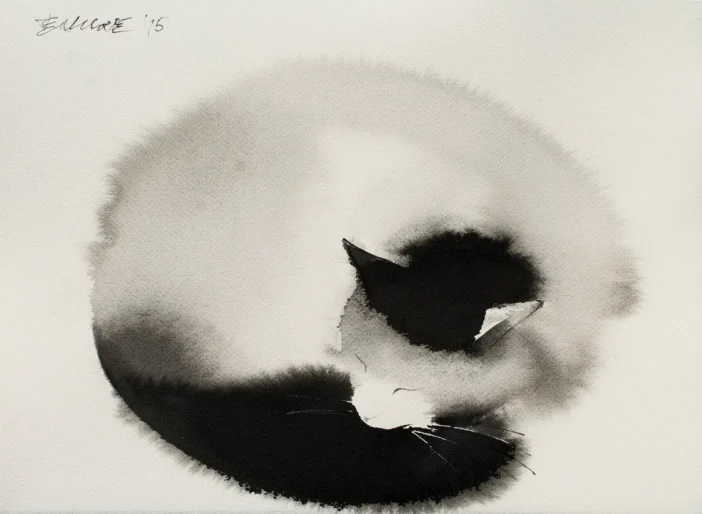 Watercolor and Black Ink Cats That Fade into the Canvas by Endre Penovac