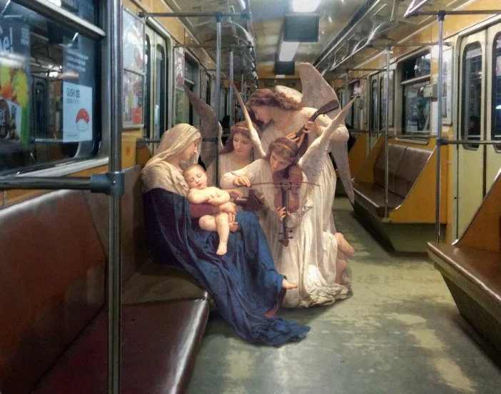classical figures inserted into photo